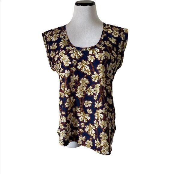 J.Crew Sz 6 Sleeveless Blouse Floral Blue Hawaiian - Picture 1 of 9